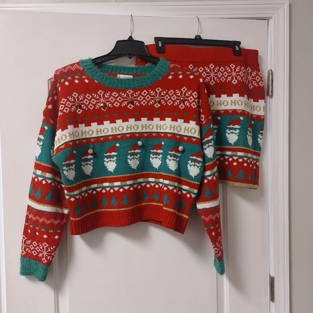 Jolly Sweaters Christmas Sweater and Skirt Set Sz XL
